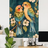 Poster Deux oiseaux, qui semblent être des inséparables, (Bureau à domicile)