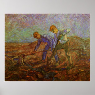Poster Deux paysans creusant par Vincent van Gogh