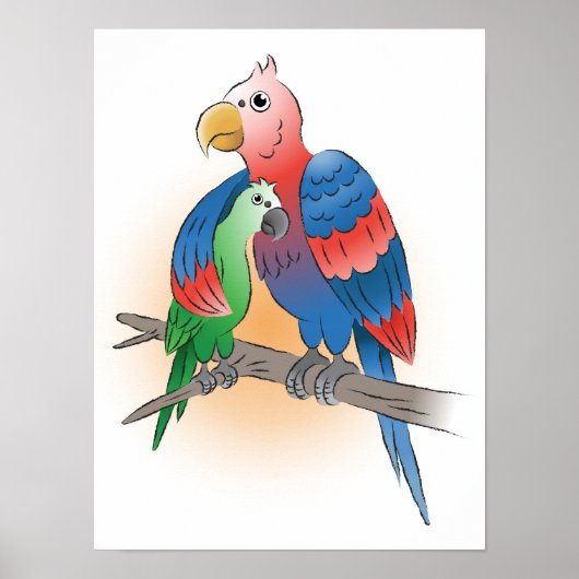 Poster Deux perroquets Bonne fête des mères (Devant)
