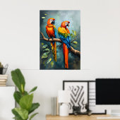 Poster Deux perroquets sur une branche Arbre Peinture à l (Bureau à domicile)