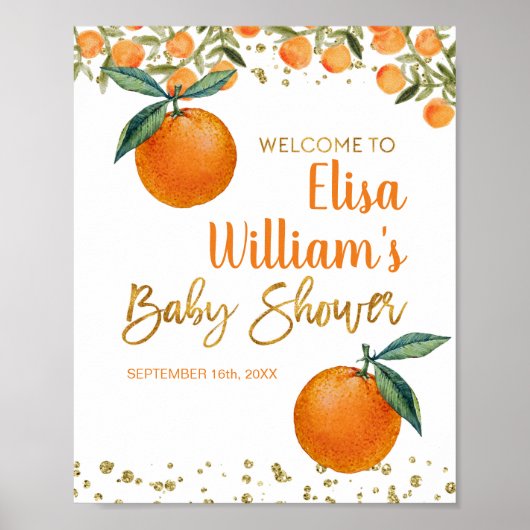 Poster Deux petites cuties baby shower orange (Devant)