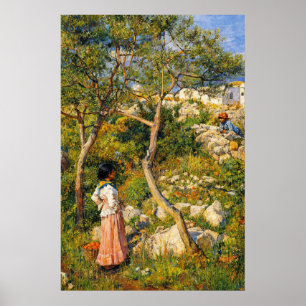 Poster Deux petites filles italiennes près d'un village