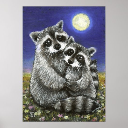 Poster Deux ratons laveurs fou d'amour imprimé (Devant)