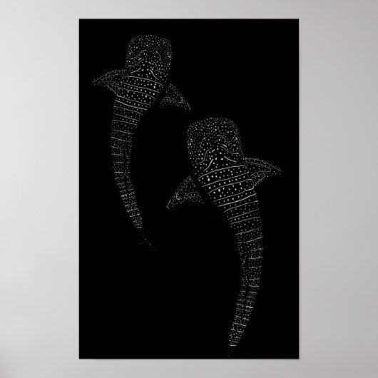 Poster Deux requins baleines noir et blanc (Devant)