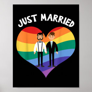 Poster Deux Salles Juste Marié Gay Mariage Party Tee Lgbt