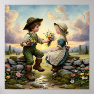 Poster Deux serviettes Vintages adorables en vêtements de