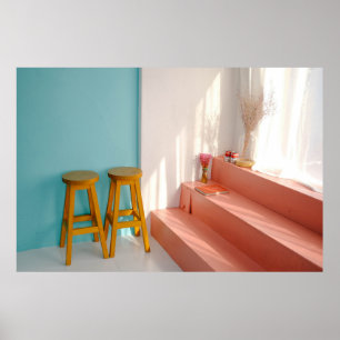 Poster Deux tabourets de bar en bois jaune