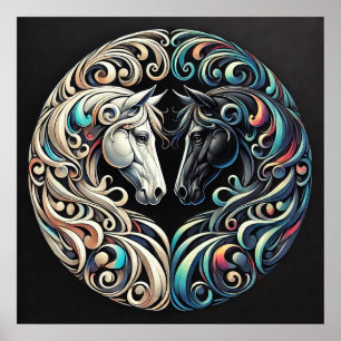 Poster Deux têtes de cheval se faisant face