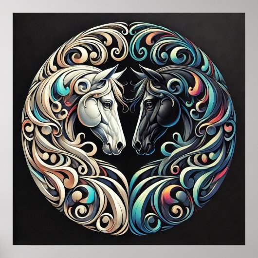 Poster Deux têtes de cheval se faisant face (Devant)