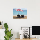 POSTER DEUX TRANSATS DE PLAGE SOUS UN PARAPLUIE (Bureau à domicile)