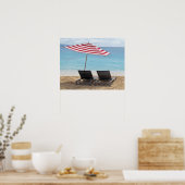 POSTER DEUX TRANSATS DE PLAGE SOUS UN PARAPLUIE (Cuisine)