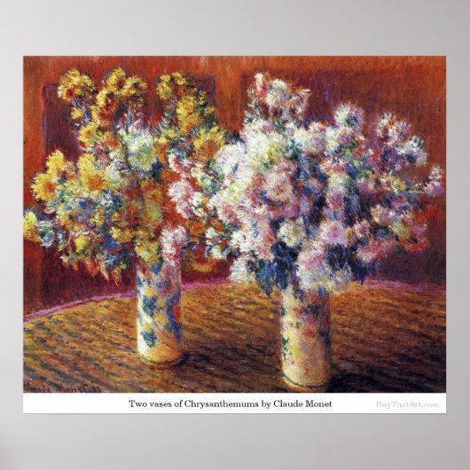 Poster Deux vases de Chrysanthemums par Claude Monet (Devant)