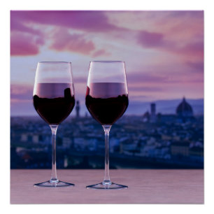 Poster Deux verres de vin rouge sur la ligne d'horizon de
