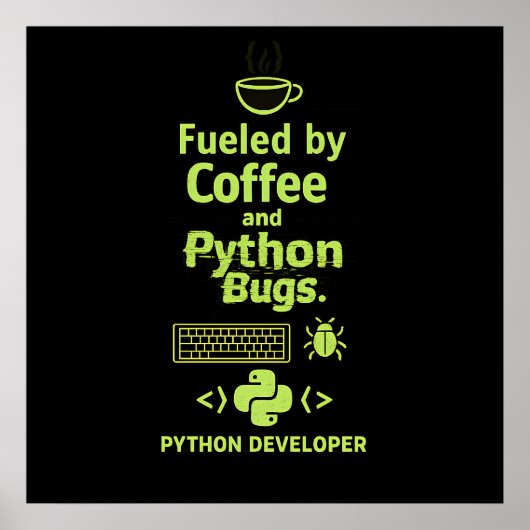 Poster Développeur Python drôle – Alimenté par les bugs d (Devant)