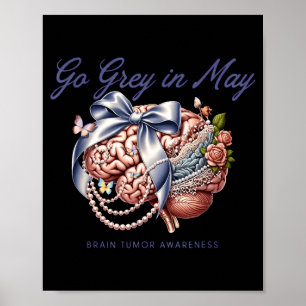 Poster Devenez gris en mai ruban floral de sensibilisatio