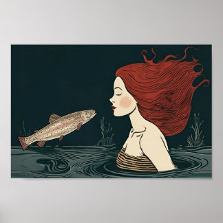 Poster Devenir une Sirène. Embrassé par le roi des poisso