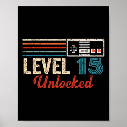 Poster Déverrouillé Niveau 15 Anniversaire de jeu vidéo p (Devant)
