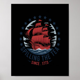 Poster Déverser Le Thé Depuis 1773 Rouge Blanc Bleu 4ème