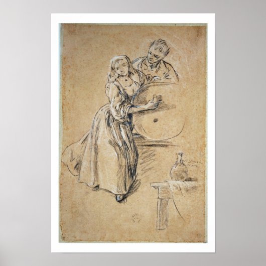 Poster Déversoir à vin avec une carte Young Man (craie) (Devant)