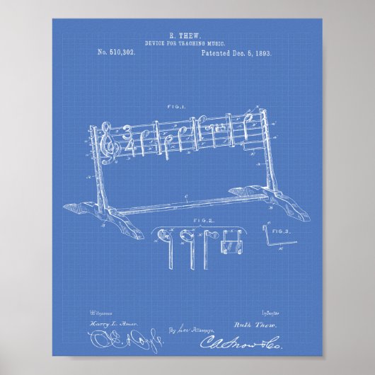 Poster Device Teaching Music 1893 Patent Art Blueprint (Devant)
