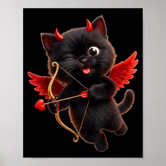 Poster Devil Cupid Cat Art Cute Angel Demon Cat Funny  (Devant)
