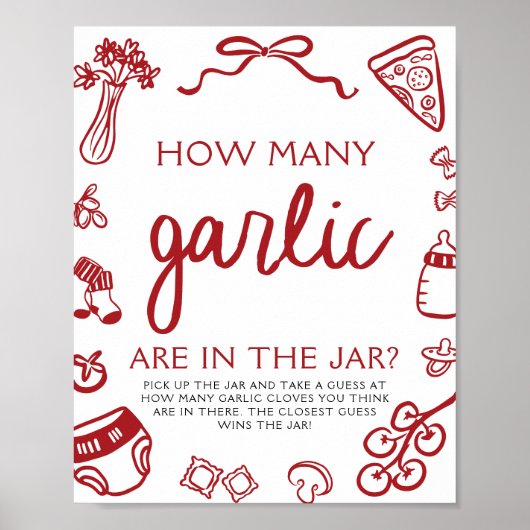 Poster Devinez combien d'ail Baby Shower Pizza Italienne  (Devant)
