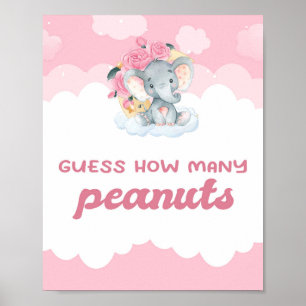 Poster Devinez combien d'arachides Baby shower d'éléphant