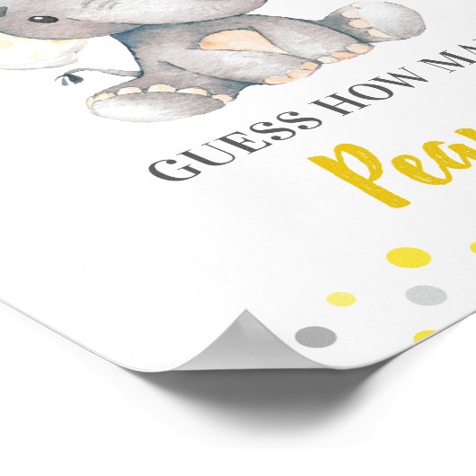 Poster Devinez combien d'arachides Baby shower d'éléphant (Coin)