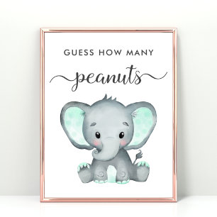 Poster Devinez combien d'arachides éléphant Baby shower j