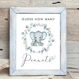 Poster Devinez combien d'arachides éléphant Baby shower j
