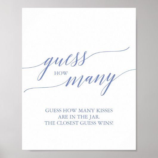 Poster Devinez combien de baisers en calligraphie bleue é (Devant)