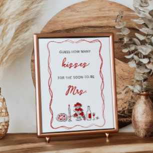 Poster Devinez combien de baisers Fête des mariées rouge