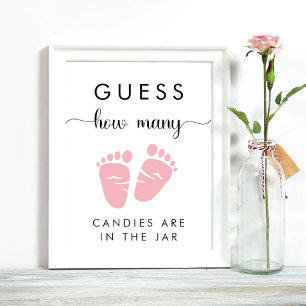 Poster Devinez combien de bonbons bébé fille douche jeu
