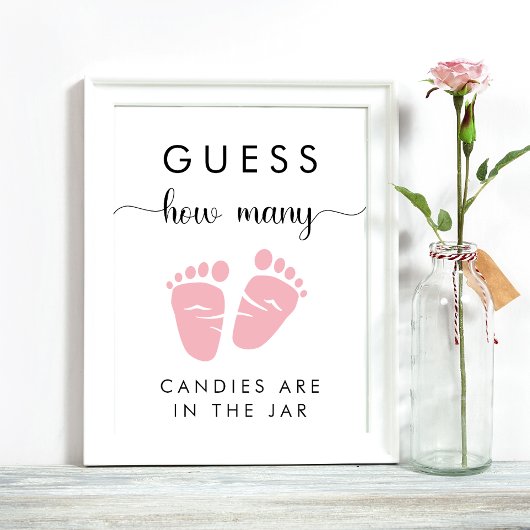 Poster Devinez combien de bonbons bébé fille douche jeu