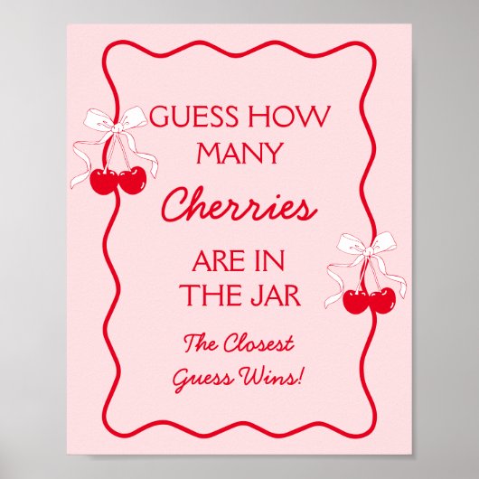 Poster Devinez combien de cerisiers Baby shower jeu (Devant)