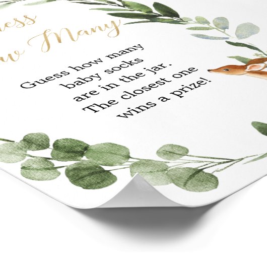 Poster Devinez combien de jeu de baby shower Deer vert or (Coin)