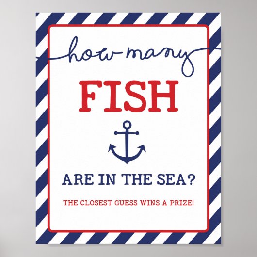 Poster Devinez combien de poissons Baby shower nautique J (Devant)
