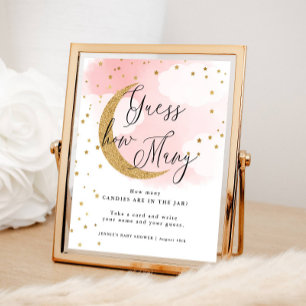 Poster Devinez combien de rose sur la lune Baby shower je