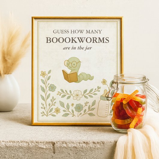 Poster Devinez combien de vers de livre Baby shower Story