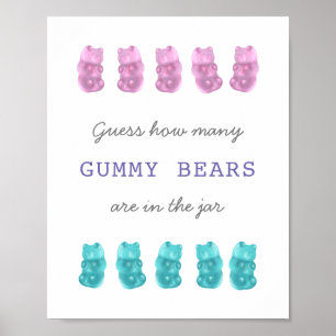 Poster Devinez combien d'ours de gomme Pink Blue Jeu Sign