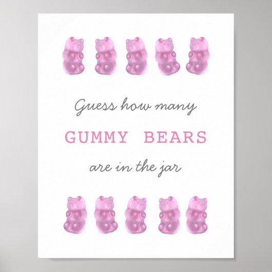 Poster Devinez combien d'ours en gélatine rose Panneau de (Devant)