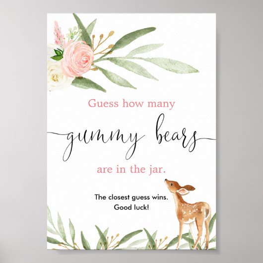 Poster Devinez combien d'ours gummy jeu de cerf d'or rose (Devant)