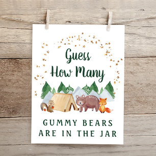 Poster Devinez combien d'ours Woodland Baby shower jeu