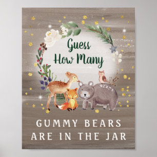 Poster Devinez combien d'ours Woodland Baby shower jeu