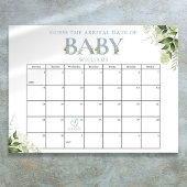 Poster Devinez La Date D'Arrivée Baby shower Vert Bleu
