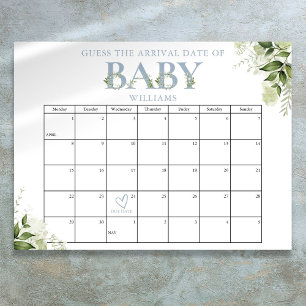 Poster Devinez La Date D'Arrivée Baby shower Vert Bleu