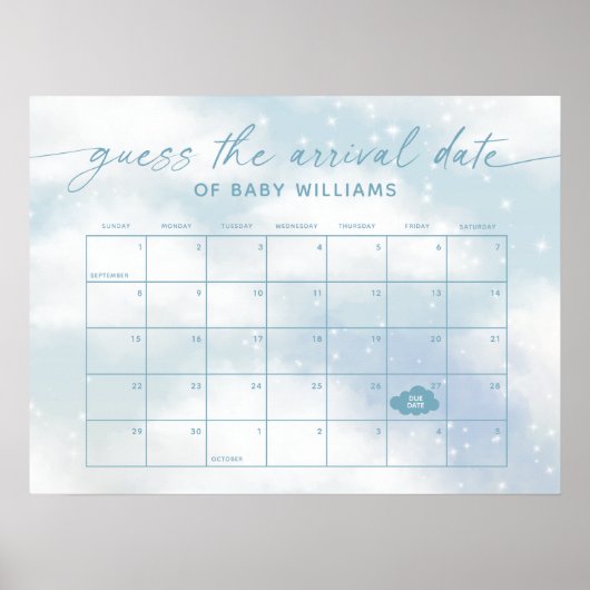 Poster Devinez la date d'arrivée Calendrier Cloud 9 Bleu (Devant)