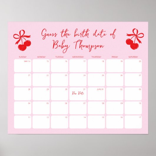 Poster Devinez la date de naissance Calendrier du Baby sh (Devant)