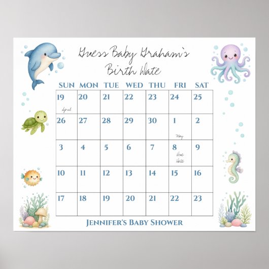 Poster Devinez la date de naissance de bébé pour la baby (Devant)