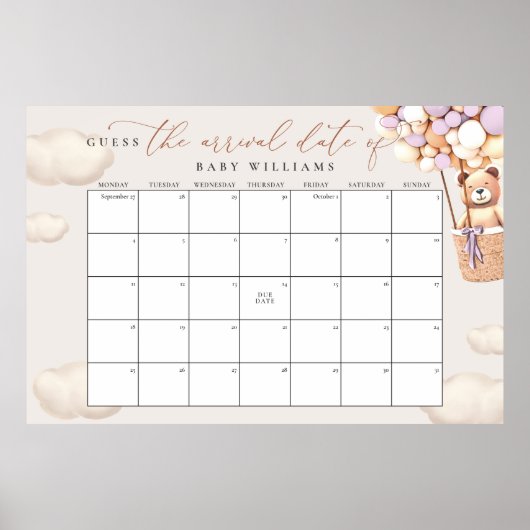 Poster Devinez La Date D'Échéance Calendrier Lavender Bea (Devant)